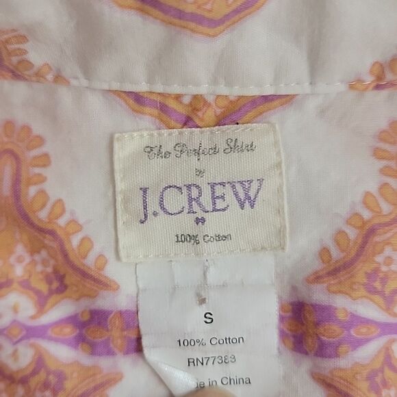J. Crew button-down shirt in abstract print pinks and creme Women's Size S - Picture 9 of 11